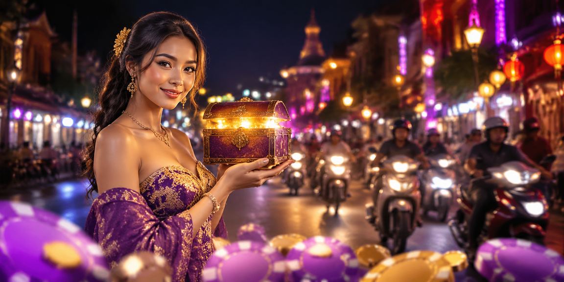 Suasana pasar malam dengan tampilan aplikasi casino di layar ponsel