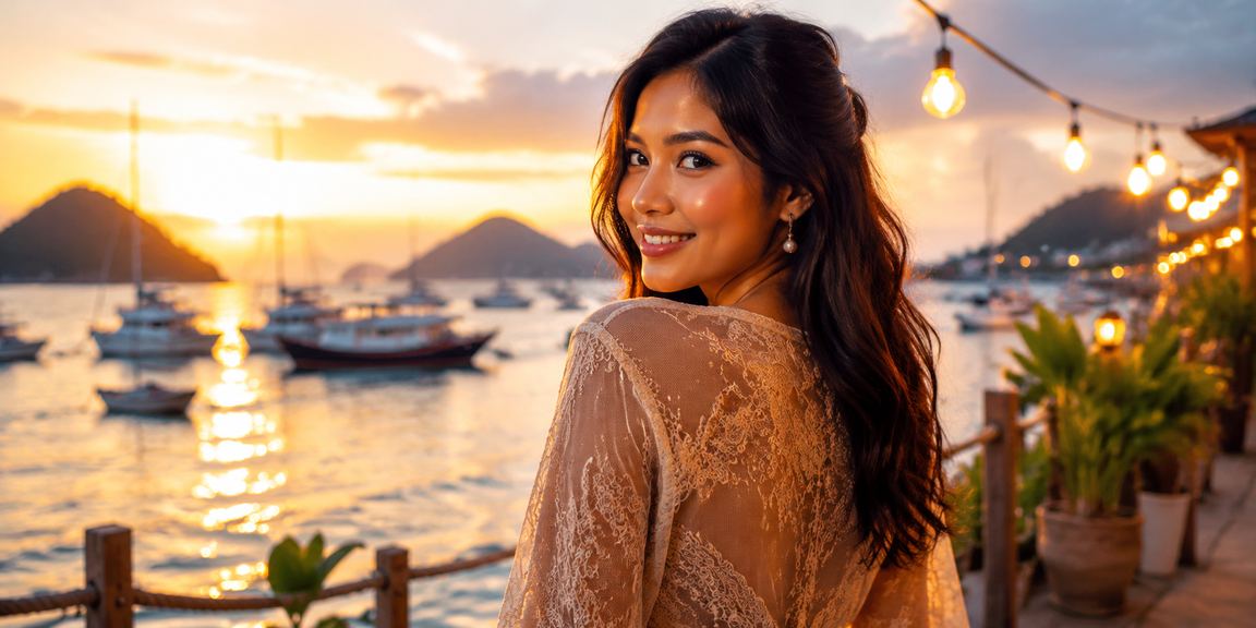 Pengguna menikmati hiburan casino di tepi pantai via ponsel