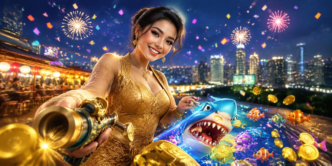 Suasana malam di pasar dengan pencahayaan warna-warni dan aktivitas digital